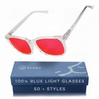 Sleep ZM 100% Wayfarer Classic Blue Light Blocking Glasses - Better Sleep Anti Eye Strain Protection - Computer Gaming Women Men - Crystal - 100% Max Protect Red Lens