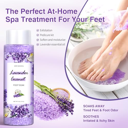 Foot Soak Set Feet Callus Remover Pedicure Set - Lavender Foot Soak Salts,Foot File,Foot Scrub & Urea Foot Cream Pedicure Supplies For Dry Cracked Feet Foot Spa Kit for Women