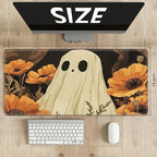 Playmats for Magic: The Gathering MTG Card Game Mat Plus 50 Pcs Card Sleeves, 24 x 14 inch TCG Mat with Stitched Edge for Commander Deck Duskmourn Board Game, White Ghost