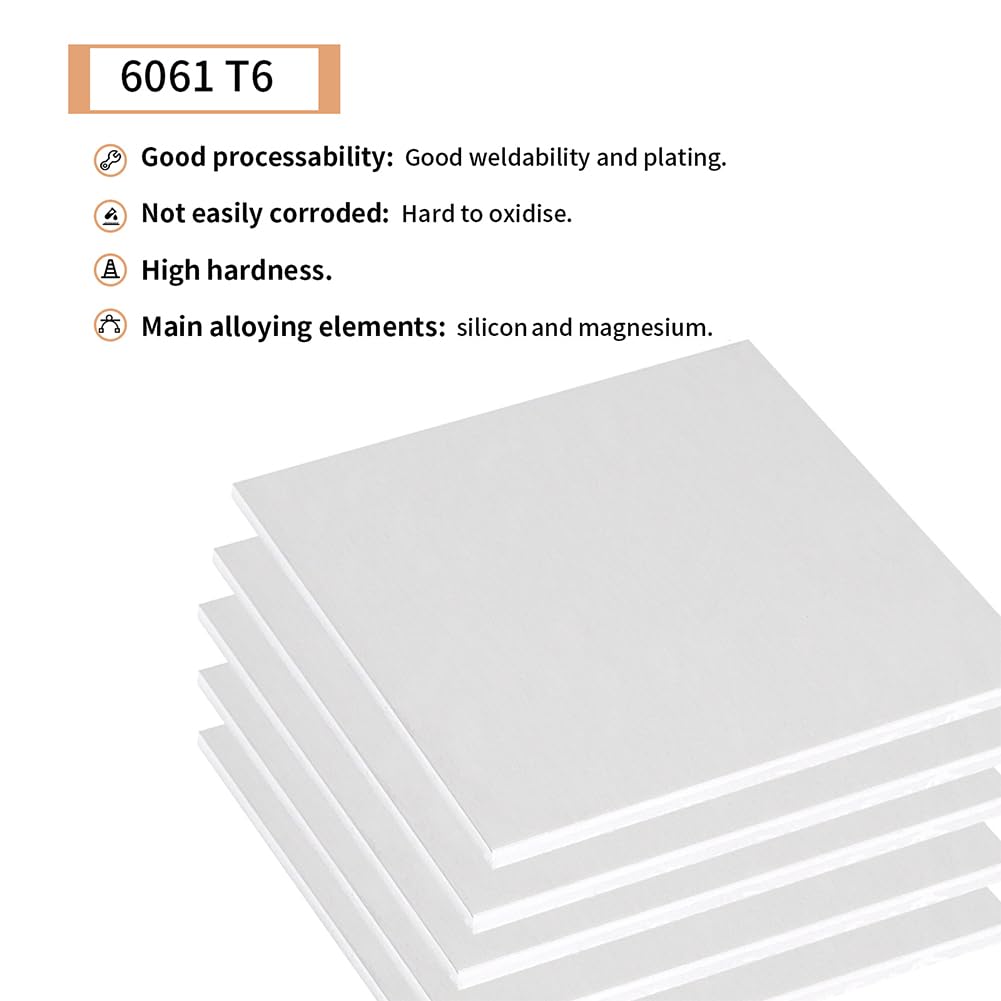 Tynulox 1PCS 6061 Aluminum Sheet Metal 1/16" x 12" x 12", Aluminum Plates Covered with Protective Film, Heat Treatable Aluminum Flat Bar for DIY Craft, Industry