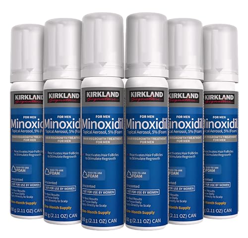 Hair Regrowth Treatment Minoxidil Foam for Men, 2.11 oz, 6 Count (6 Month Supply) - Exclusive 2 MicroFiber Cleaning Cloths and Comb Included, Clear