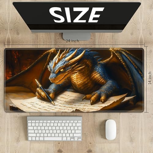 Playmats for Magic: The Gathering MTG Card Game Mat Plus 50 Pcs Card Sleeves, 24 x 14 inch TCG Mat with Stitched Edge for Commander Deck Duskmourn Board Game, Dragon Writing with Feet