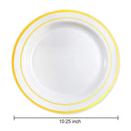 bUCLA 100Pieces Gold Plastic Dinner Plates - 10.25inch White and Gold Plates Disposable for Party - Ideal for Wedding, Party & Daily Use