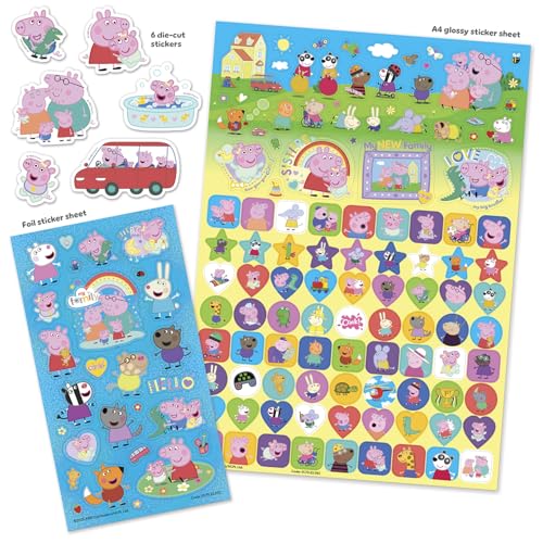 Peppa Pig Family Mega Sticker Pack Featuring New Baby Sister Evie | Officially Licensed Product | Three Types of Stickers (120+ Stickers) | Reusable | Age 3+ | Unisex | Gifts, Presents & Party Bags