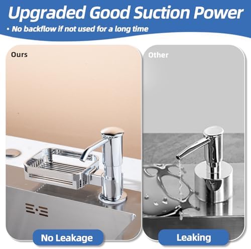 Soap Dispenser for Kitchen Sink with Sponge Holder, Built in Soap Dispenser Pump, Under Counter ABS Pump Head with 38" Extension Tube Kit, Good Suction Power, Chrome