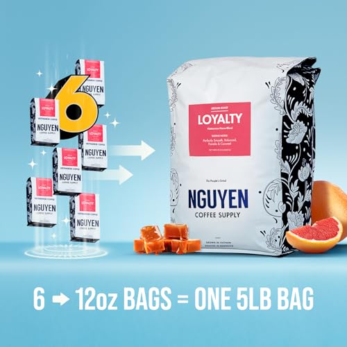 Nguyen Coffee Supply - Loyalty Signature Robusta & Arabica Blend: Medium Roast Premium Whole Coffee Beans, Vietnamese Single Origin, Low Acid, High Caffeine, Roasted in Brooklyn [5 Ib Bag]