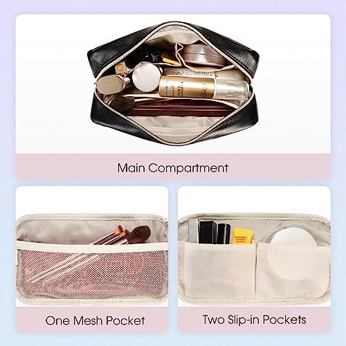 Wandering Nature Makeup Bag for Purse Cosmetic Bags for Women Make Up Organizer Travel Pouch Pencil Case with Slip-in Pockets Vegan Leather,Patent Pending