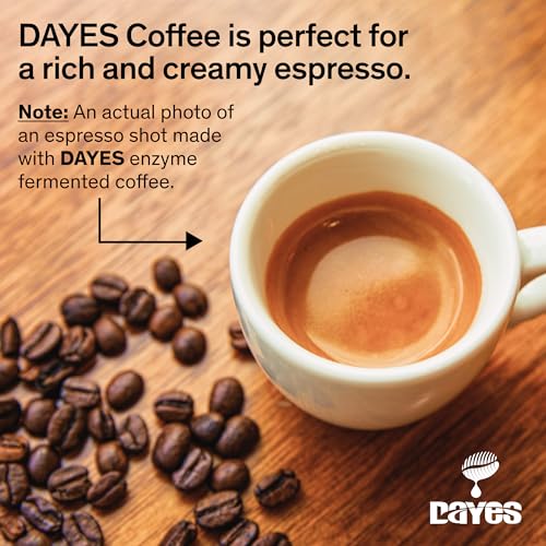 DAYES Enzyme Fermented Whole Bean Coffee - 16 oz (450g) I Low Caffeine Whole Bean Coffee I Medium Dark Roast I Low Acid I Digestion Friendly (16 Oz)
