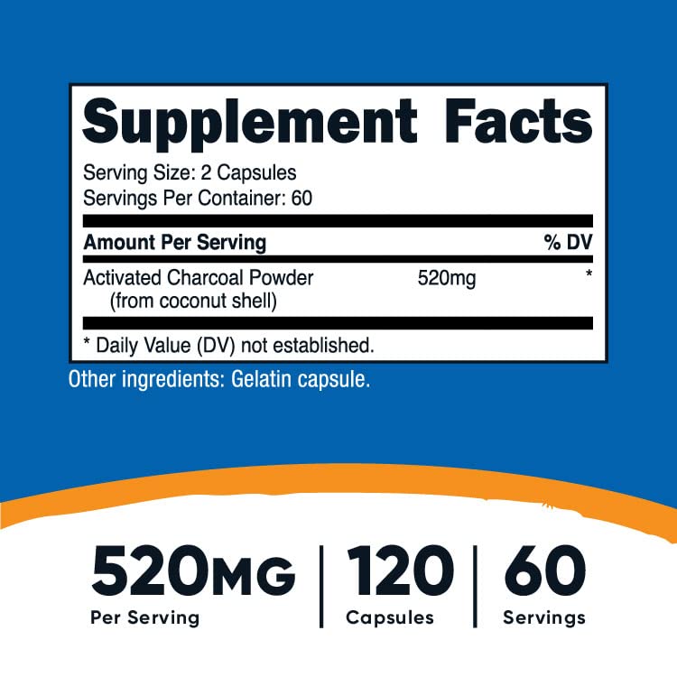 Nutricost Activated Charcoal 520mg, 120 Capsules - Premium Powder, Non-GMO & Gluten Free (3 Bottles)