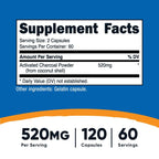 Nutricost Activated Charcoal 520mg, 120 Capsules - Premium Powder, Non-GMO & Gluten Free (3 Bottles)