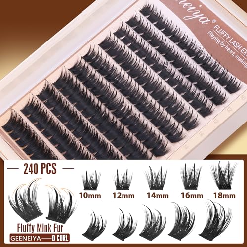 Geeneiya Fairy Lash Clusters Kit D Curl Eyelash Clusters Wispy 10-18MM DIY Lash Extension Kit Volume Cluster Eyelash Extensions Kit Individual Lashes with Waterproof Lash Bond and Seal for Beginners