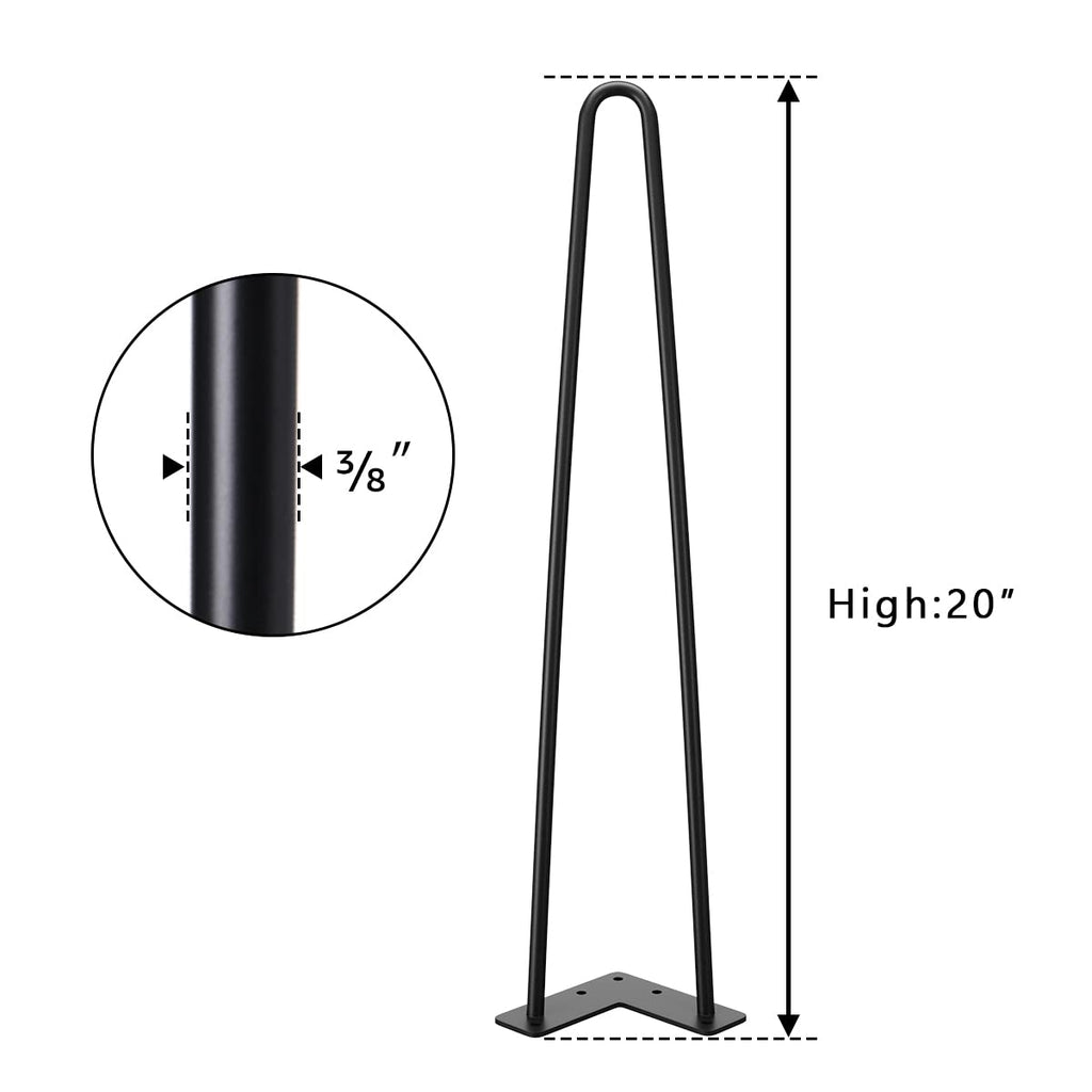 SMARTSTANDARD 20 Inch Heavy Duty Hairpin Furniture Legs, Metal Home DIY Projects for Nightstand, Coffee Table, Desk, etc with Rubber Floor Protectors Black 4PCS