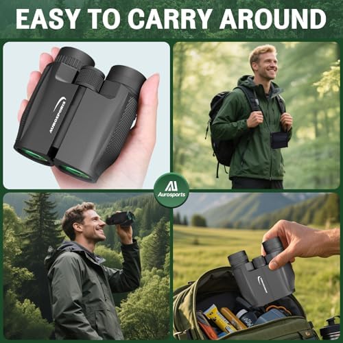 12x32 Compact Binoculars for Adults Kids - Aurosports Small Binoculars for Birdwatching - High Power Easy Focus Lightweight Binocular for Traveling Hunting Cruise Ship Hiking