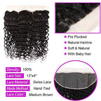 Brazilian Hair Deep Wave 3 Bundles with Frontal 13x4 Free Part Lace Frontal 100% Virgin Human Hair Bundles Brazilian Hair Extensions Natural Black Color (16 18 20+14)