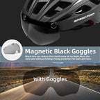 Bike Helmet, Basecamp Bicycle Helmet with Rear Light & Detachable Magnetic Goggles & Portable Backpack Lightweight Cycling Helmet Adjustable for Adult Men Women Mountain & Road (BC-069)