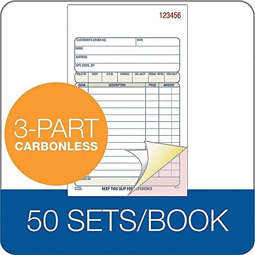 Adams Sales Order Book, 3-Part, Carbonless, 4-3/16" X 7-3/16" Inch, 50 Sets, White, Canary and Pink (TC4705) (12 Pack)