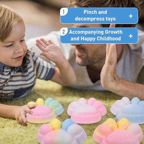 2pcs Rainbow Big 5in Squishy Cat Paw Squeeze Toys,Cute Kawaii Squishies,Fur Ball,Jelly Kitty Paw Squishy Funny for Adults Kids