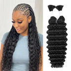 24 Inch Deep Wave Human Braiding Hair for Boho Braids Curly Human Hair Braiding Hair Wet and Wavy Unprocessed Virgin Boho Hair for Braiding Natural Color 2 Bundles/Pack (Total 100G)