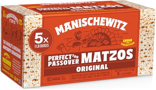 Manischewitz Passover Matzo, 5x1lbs Boxes (Total 5 Boxes) Freshly Baked for Passover 2025 | Just 2 Ingredients | Airy, Thin, Crisp & Delicious!