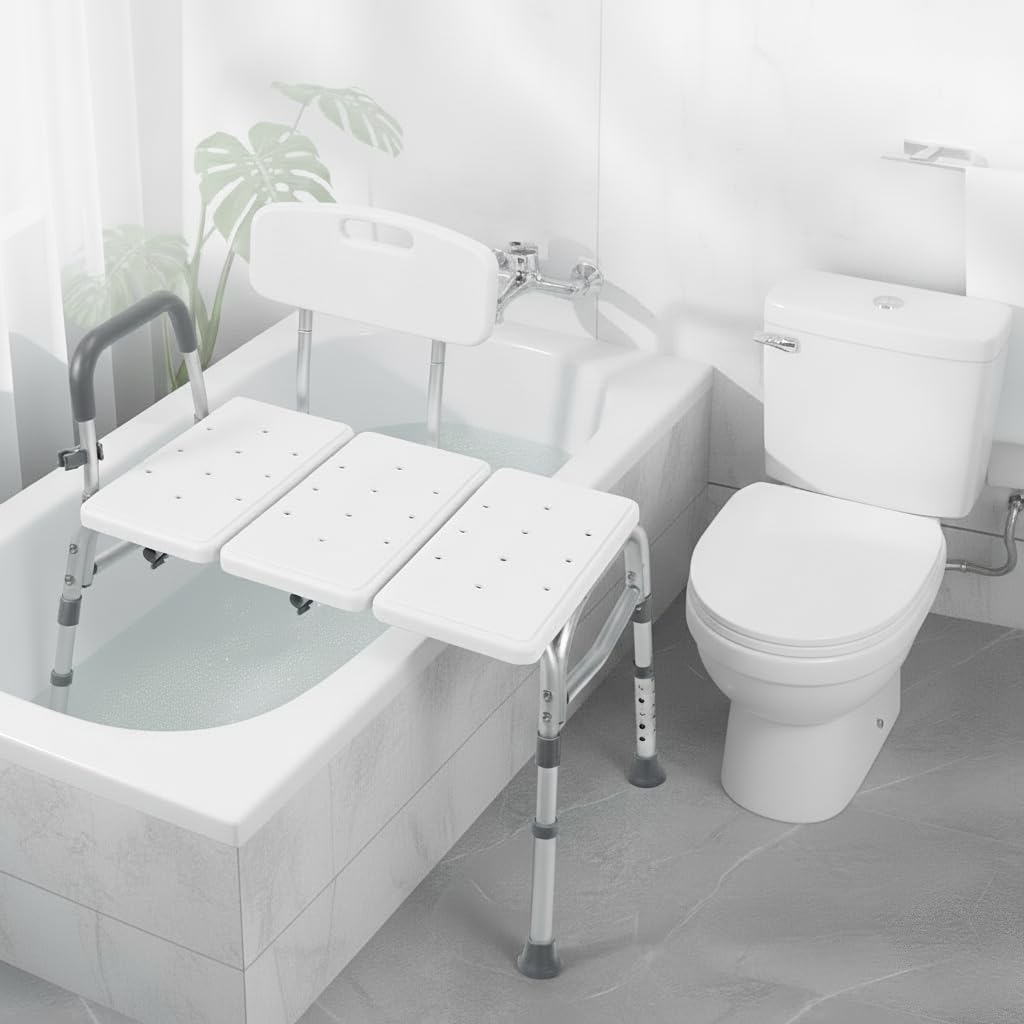 500lb Heavy Duty Shower Bench, Tool-Free Tub Transfer Bench with Arms & Back, Height Adjustable Handicap Shower Seat, Non-Slip Bath Safety Chair for Elderly & Surgery Recovery