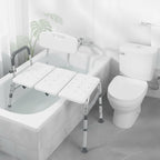 500lb Heavy Duty Shower Bench, Tool-Free Tub Transfer Bench with Arms & Back, Height Adjustable Handicap Shower Seat, Non-Slip Bath Safety Chair for Elderly & Surgery Recovery