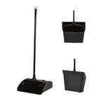 Primero Basics Pivoting Upright Dust Pan with Long Handle and Wheels, Large Capacity, Heavy Duty Commercial Dustpan for Indoor Outdoor, Standing Dust Pan for Home and Restaurant Cleaning, Black