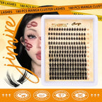 JIMIRE Wispy Lash Clusters Extensions 180Pcs Anime Eyelash Clusters D Curl Manga Lashes Clusters Natural Look 8-16MM Cluster Eyelash Extensions Individual Lash Extension Pack