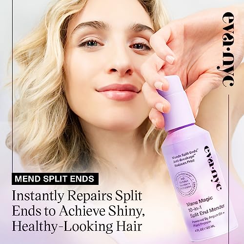 Eva NYC Mane Magic 10-in-1 Split End Mender Hair Treatment, 4 Fl Oz, Repairs ends for healthier, stronger & Damaged hair, GMO, Cruelty-Free