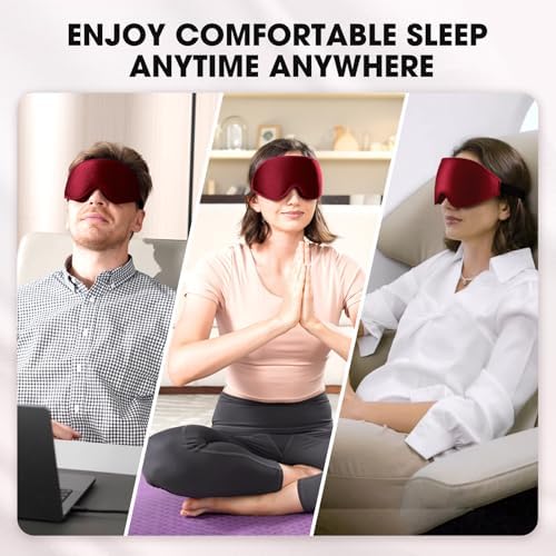 Sleep Mask | 99% Fully Block Out Light Eye Sleep Mask | Long Lash Extension | 3D Deep Contoured Eyes Cover Zero Pressure | Adjustable Straps | Sleep Travel Home Nap Rest Women Men (Red)