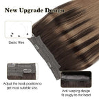 Sassina Invisible Wire Hair Extensions Real Human Hair with Transparent Wire Adjustable Size Secure Clips Natural Straight Secret Miracle Hairpiece, Balayage 2-6 20 Inch 100 Gram