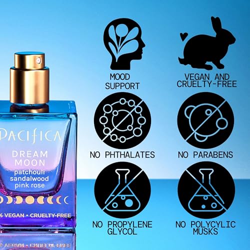 Pacifica Dream Moon Womens Spray Perfume 1 fl oz ��� Long-Lasting Floral Woody Fragrance for Her - Rose, Patchouli, Sandalwood ��� 100% Vegan, Cruelty-Free, Phthalate-Free Fragrance