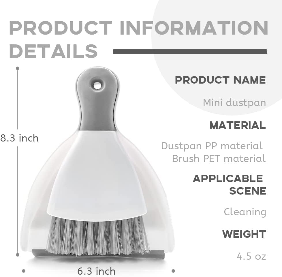 Small Hand Dust Pan and Brush - Small Broom and Dustpan Set, Mini Broom and Dustpan, Compact Dustpans and Brush for Home Cleaning, Sofa, Desk, Guinea Pig Cage, Cat Litter, etc. (Gray 3 Set)