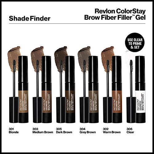 Revlon ColorStay Brow Fiber Filler, Longwearing & Volumizing Waterproof Eyebrow Gel, 302 Warm Brown, 0.23 fl. oz.