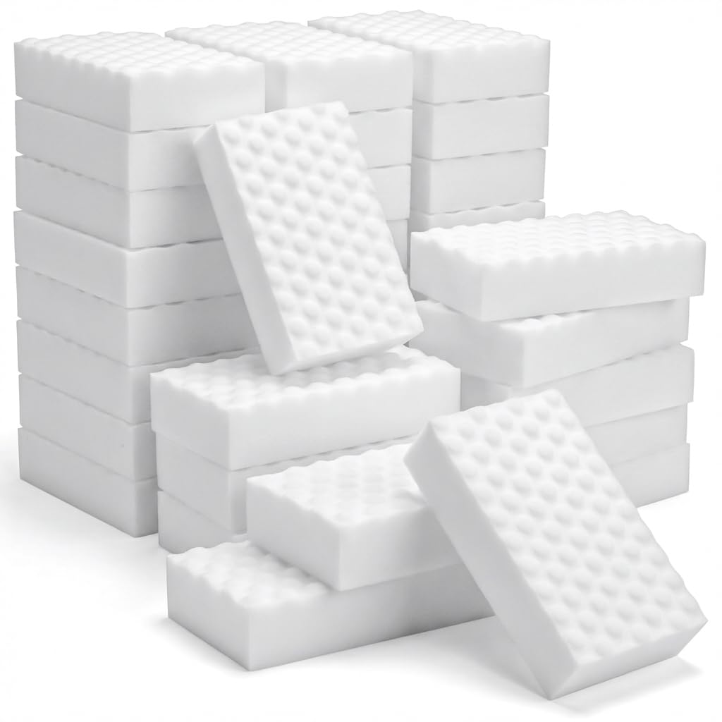 SUPERASER Magic Sponge Bulk 50 Pack, Textured MEGA-50 | Long Lasting Value Supply for Heavy-Duty Cleaning | All-Purpose Melamine Foam Pads