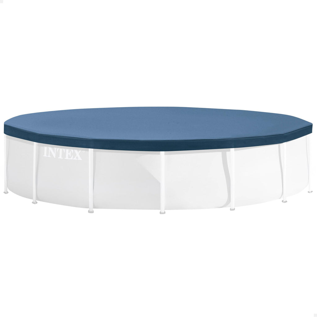 INTEX 28030E Pool Cover: For 10ft Round Metal Frame Pools – Includes Rope Tie – Drain Holes – 10in Overhang – Snug Fit