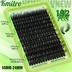 Kmilro Thick Lash Clusters Kit 14-24mm Long 240D Fluffy Cluster Eyelash Extensions Waterproof D Curl Volume Individual Lashes Kit with Bond and Seal Lash Tweezers 192Pcs Wispy DIY Eyelash Extension