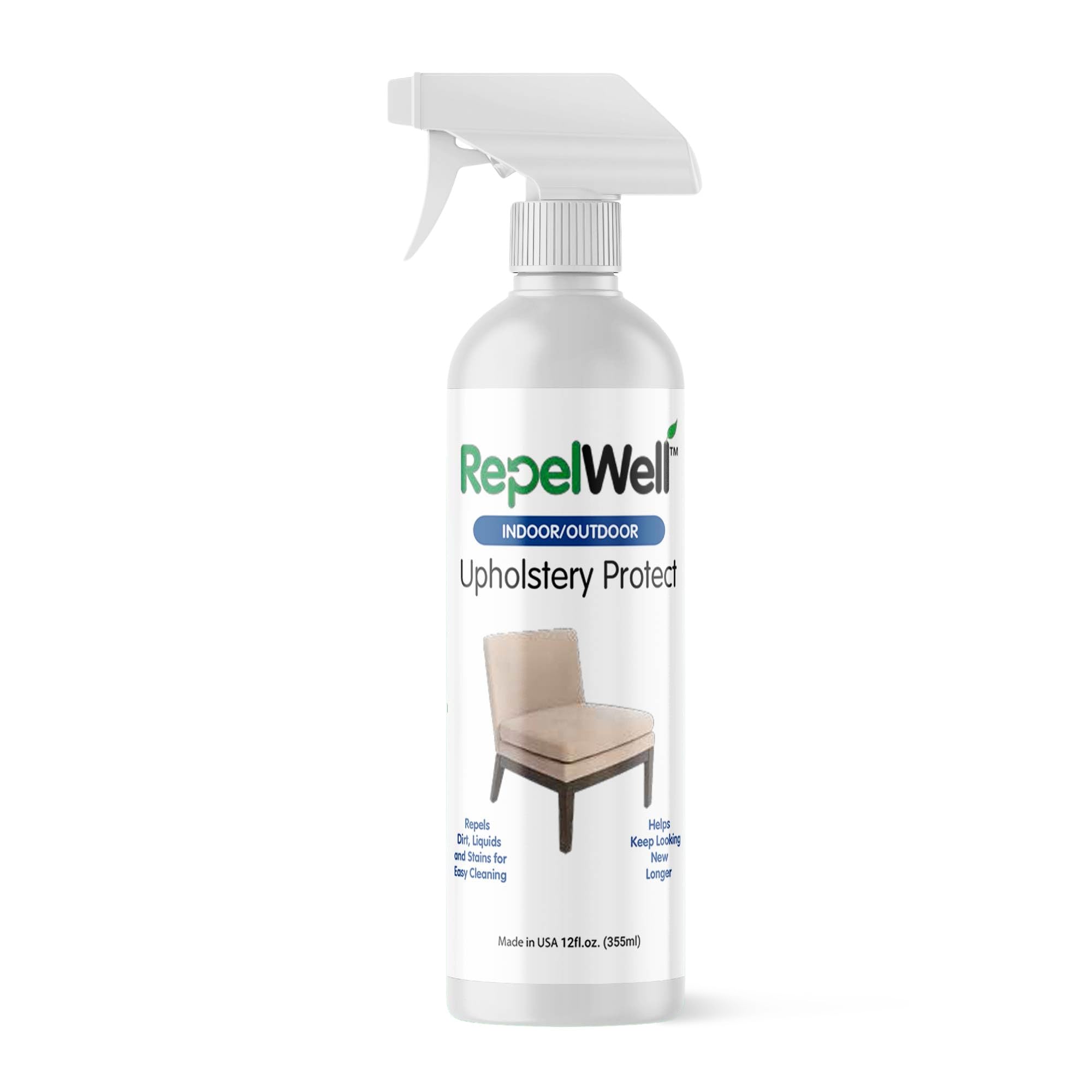 RepelWell Upholstery Protect Stain & Water Repellent Spray (12oz) Eco-Friendly, Pet-Safe Spray Keeps Your Fabric, Leather & Suede Upholstery Looking Like New