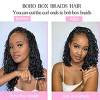 Unionbeauty 8 Packs Boho Box Braids Crochet Hair 14 Inch Messy Goddess Box Braids Crochet Hair Curly Ends Pre-looped Individual Synthetic Braiding Hair Bob Bohemian Hippie Braids for Black Woman 1B#