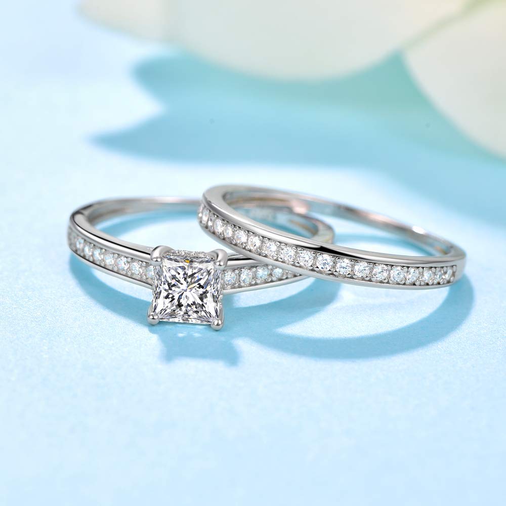 AVECON 1.35CT Princess Cut Engagement Ring Set for Women Cubic Zirconia, 6
