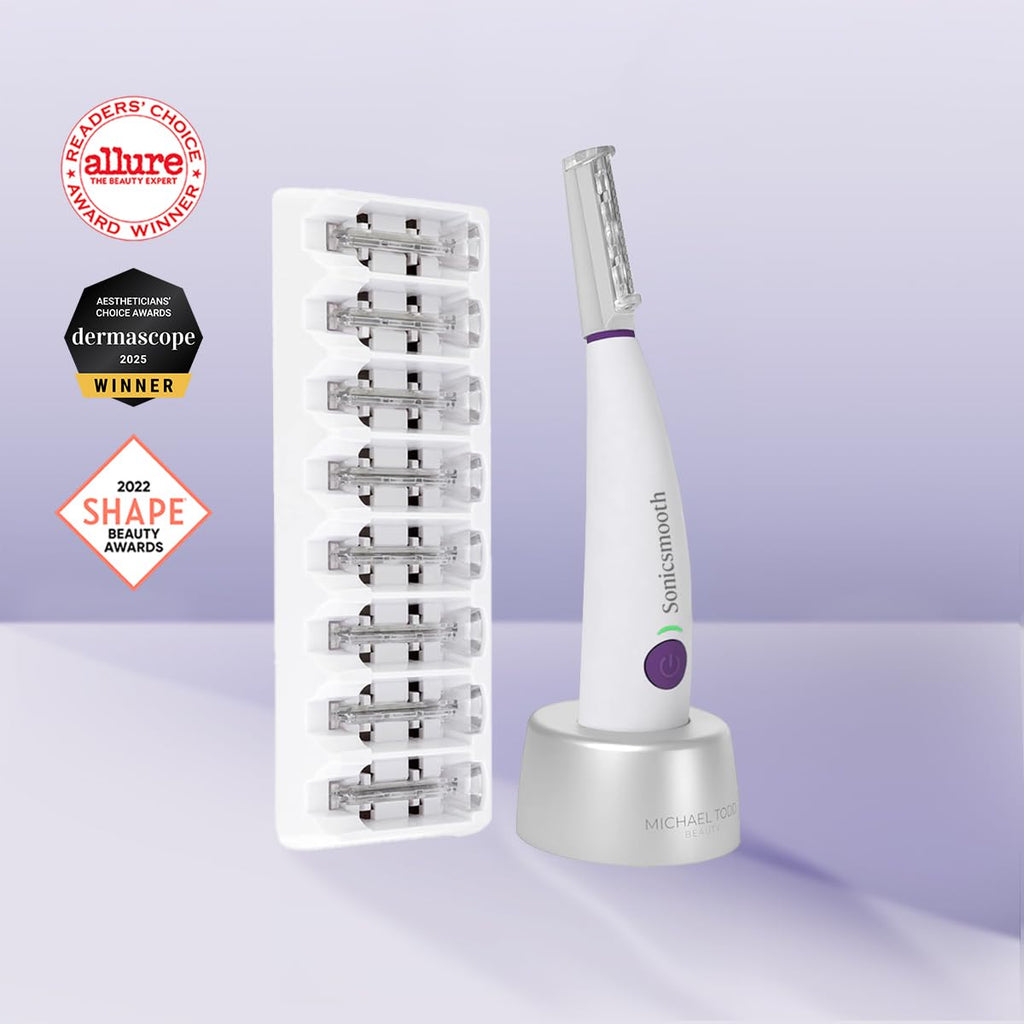 Michael Todd Beauty Sonicsmooth Dermaplane Razor for Women Face + Eyebrow trimmer Dermaplaning System - Peach Fuzz Remover - 8 Weeks of Dermaplaning Blades