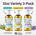 Brittanie’s Pure Castile Liquid Hand Soap Refill, Bergamot | Lavender | Lemongrass, 12 Ounce Pack of 3 | Dish Soap, Hair & Body, Home, Gentle & Pure, Natural Luxurious Oils, Vegan & Gluten Free