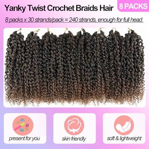 Short Mini Twist Crochet Braids for Black Women 1B/30 10 Inch Yanky Twists Crochet Hair 8 Pack Island Boho Twist Crochet Hair Pre Looped Micro Passion twist Hair Ombre Brown Braiding Hair Extension