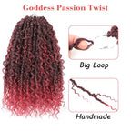 Leeven Passion Twist Crochet Hair 14 Inch Boho Style 8 Packs Ombre Burgundy Pre Twisted Goddess Twist Pre Looped Red Bomb Twists Curly Ends Synthetic Braids for Women Girl #TBUG
