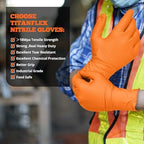 TitanFlex Heavy Duty Nitrile Gloves, 6 Mil Orange Raised Diamond Texture, Mechanic Disposable Gloves Latex Free Powder Free