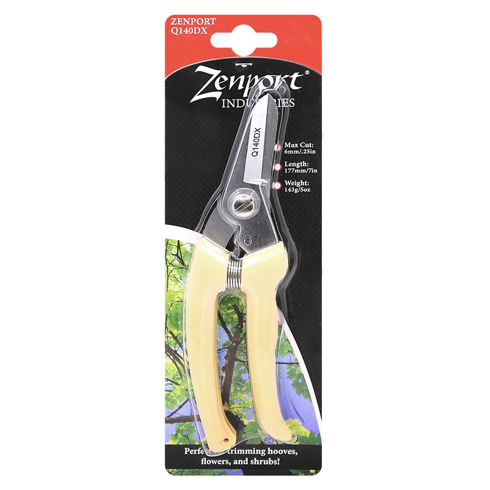 Zenport Q140DX Multipurpose Q Series Hoof Trimming Shears, 7-Inch, 2.5 Inch High Carbon Steel Blades, Cream