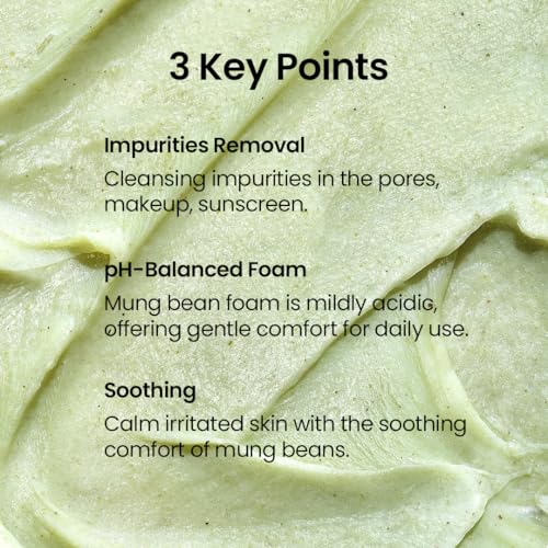 beplain Mung Bean pH-Balanced Cleansing Foam | Scent-free Cleanser | Gentle & Moisturizing Face Wash for All Skin Types | Makeup Remover | Korean Skin Care (2.7fl.oz)