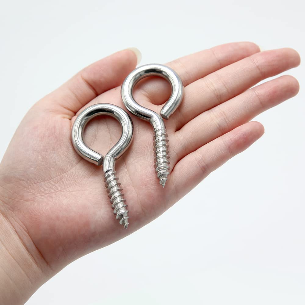 ZUSFUL 6 Pcs M6 304 Stainless Steel Screw Eye Hooks, 2-1/2 Inches Eyes Screw Hooks,Heavy Duty Screw Eye Bolt,Load Bearing 200LB,Indoor & Outdoor Use