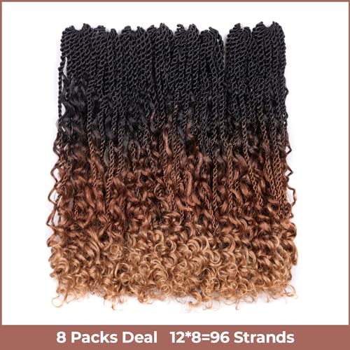 ToyoTress Boho Island Twist Crochet Hair - 12 Inch 8 Packs Long Ombre Brown 3 Tones Boho Havana Twist Crochet Braids Synthetic Braiding Hair (18 Inch,OT30/27-8P)