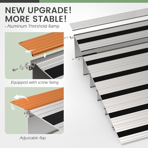 5" Rise Door Threshold Ramp with Updated Fixable Screws, Stable Portable Wheelchair Ramp for Home Steps, Aluminum Door Entry Ramps for Scooters, Power Chairs, Walkers, 800LBS Load Capacity