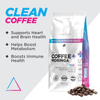 Livingood Daily Medium Roast Blend Coffee with Moringa, Whole Bean Coffee - Low Acid, Shade Grown & Made with Organic Coffee - Detox & Energy Boosting - 12 Oz